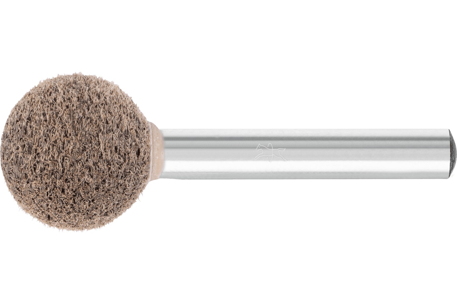 Muela de vellón prensada POLINOX forma esférica PNER Ø 20 mm, mango Ø 6 mm, semiblando SIC, fino para acabado