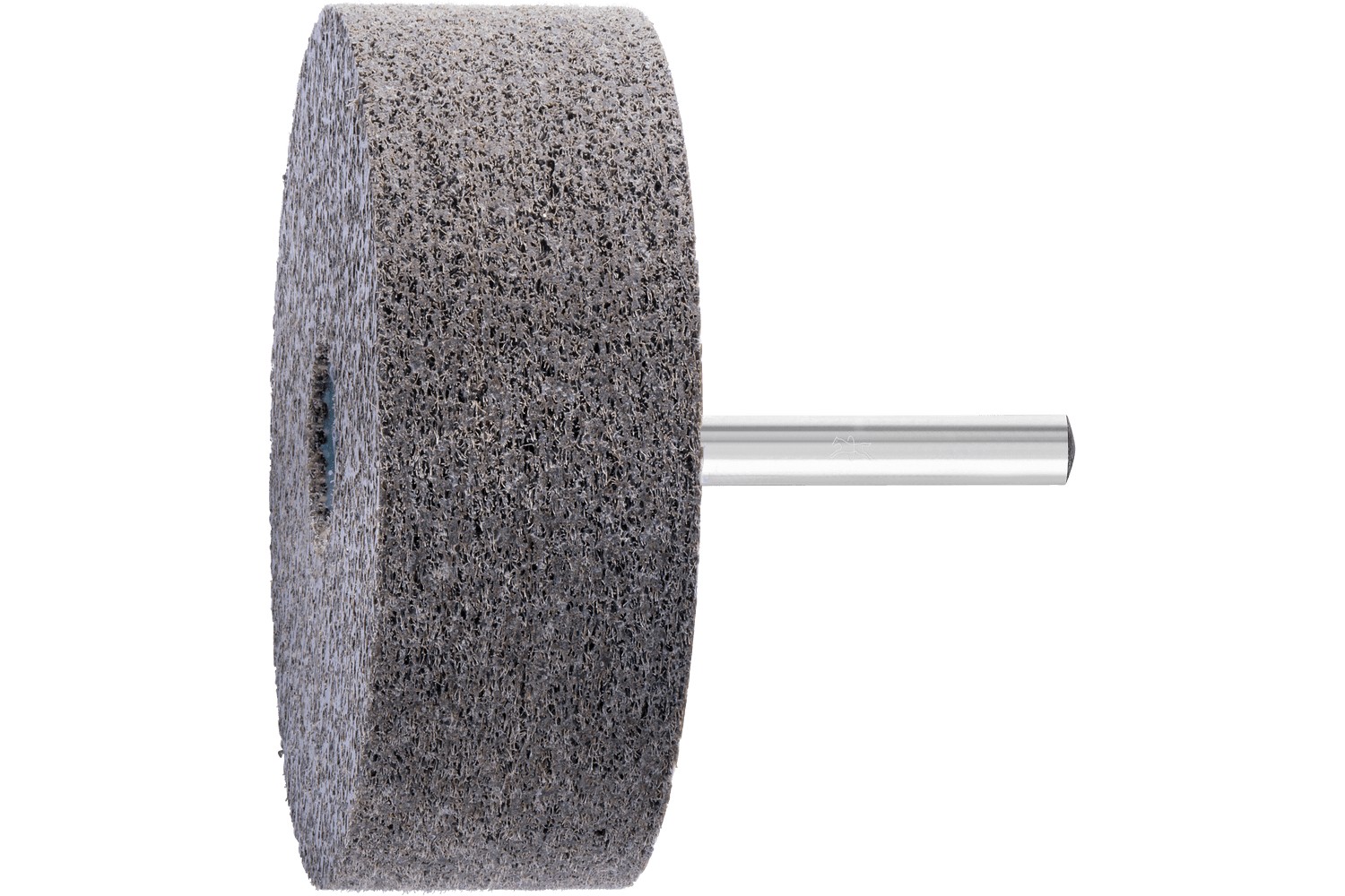 Muela de vellón prensada POLINOX forma cilíndrica PNER Ø 75x25 mm, mango Ø 6 mm, blando SIC, fino para acabado