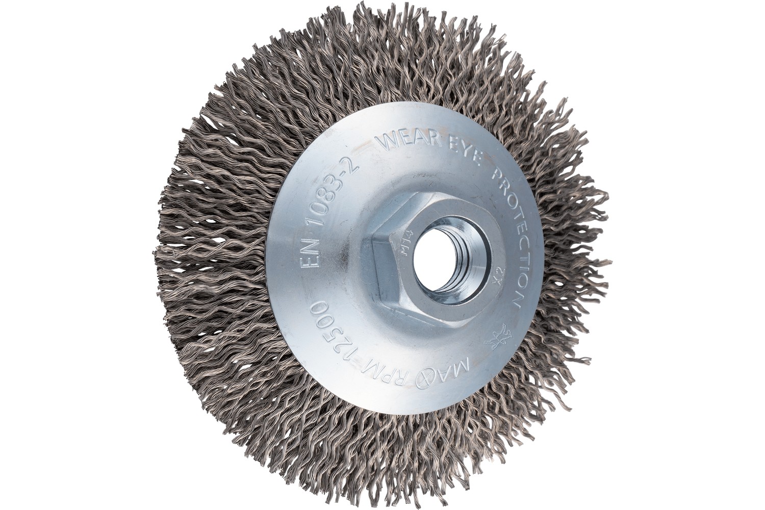 Carda cónica sin trenzar KBU Ø 100x10 mm M14, Ø 0,30 mm alambre trenzado de acero inoxidable, amoladora angular