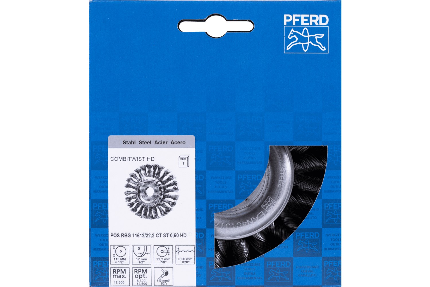 Carda redonda POS COMBITWIST trenzada RBG HD Ø 115x12x22,2 mm, alambre de acero Ø 0,50mm amoladora angular