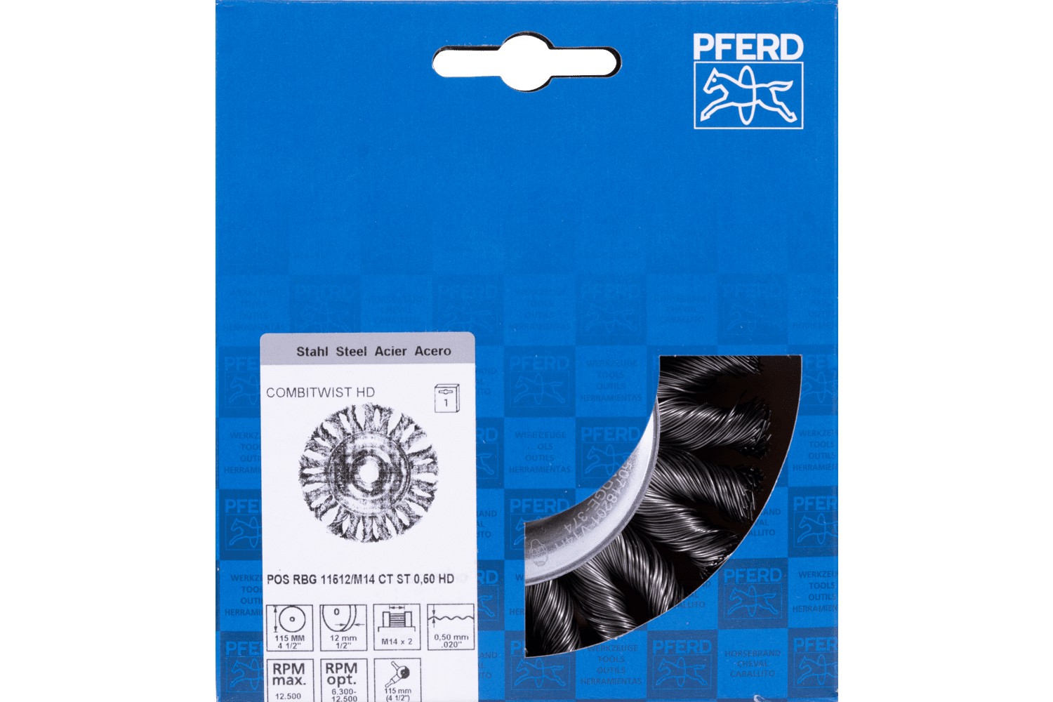 Carda redonda POS COMBITWIST trenzada RBG HD Ø 115x12 mm, M14, alambre de acero Ø 0,50mm amoladora angular