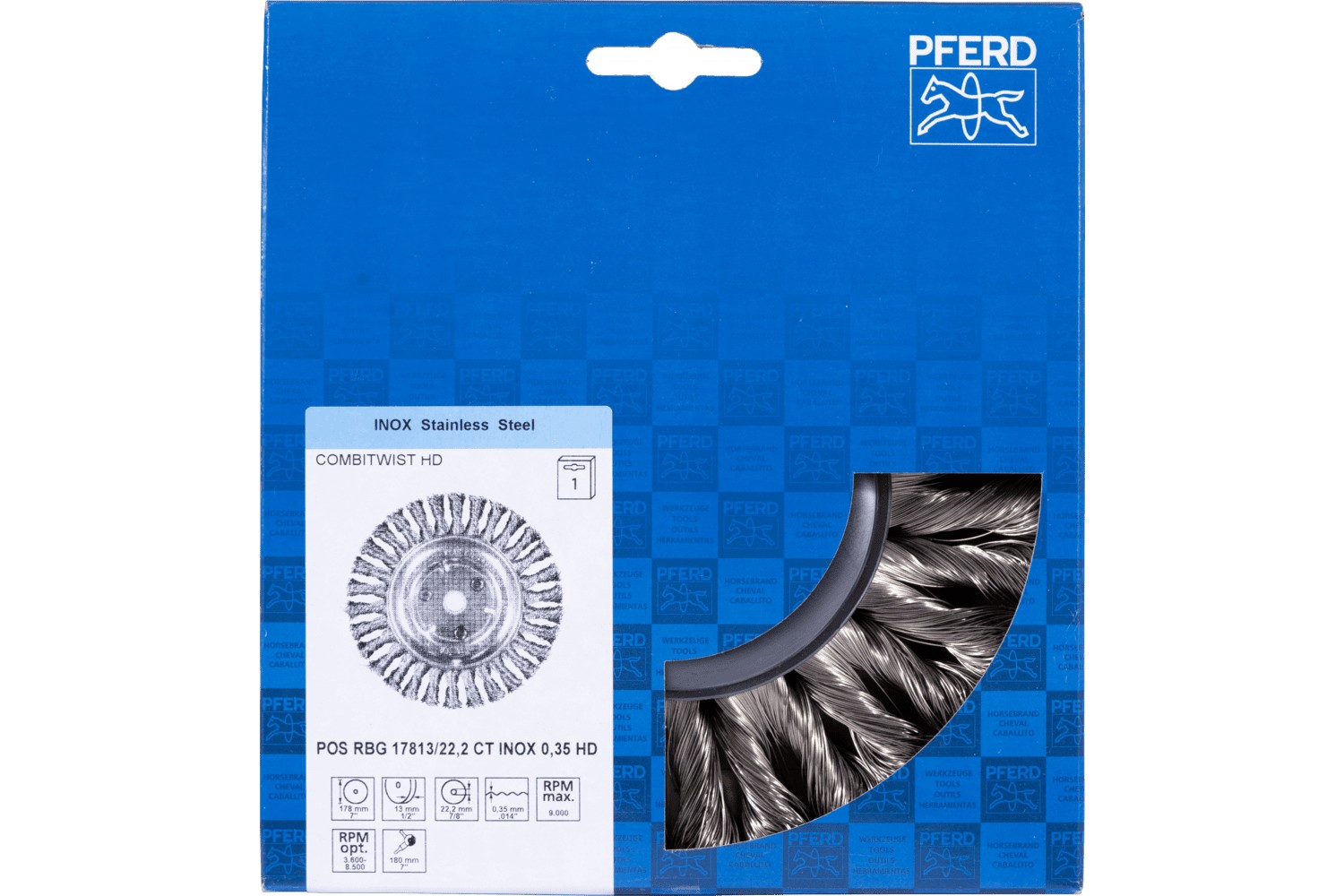 Carda redonda COMBITWIST POS trenzada RBG HD Ø 178x13x22,2 mm, alambre de acero inoxidable Ø 0,35 mm, amoladora angular