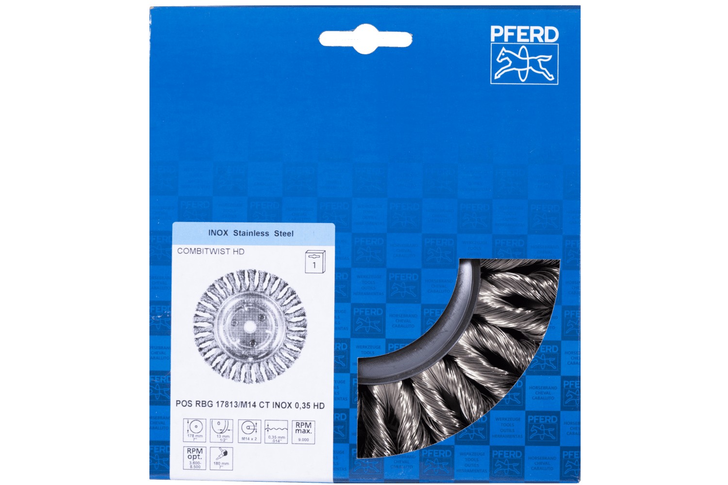 Carda redonda COMBITWIST POS trenzada RBG HD Ø 178x13 mm M14, alambre de acero inoxidable Ø 0,35 mm, amoladora angular
