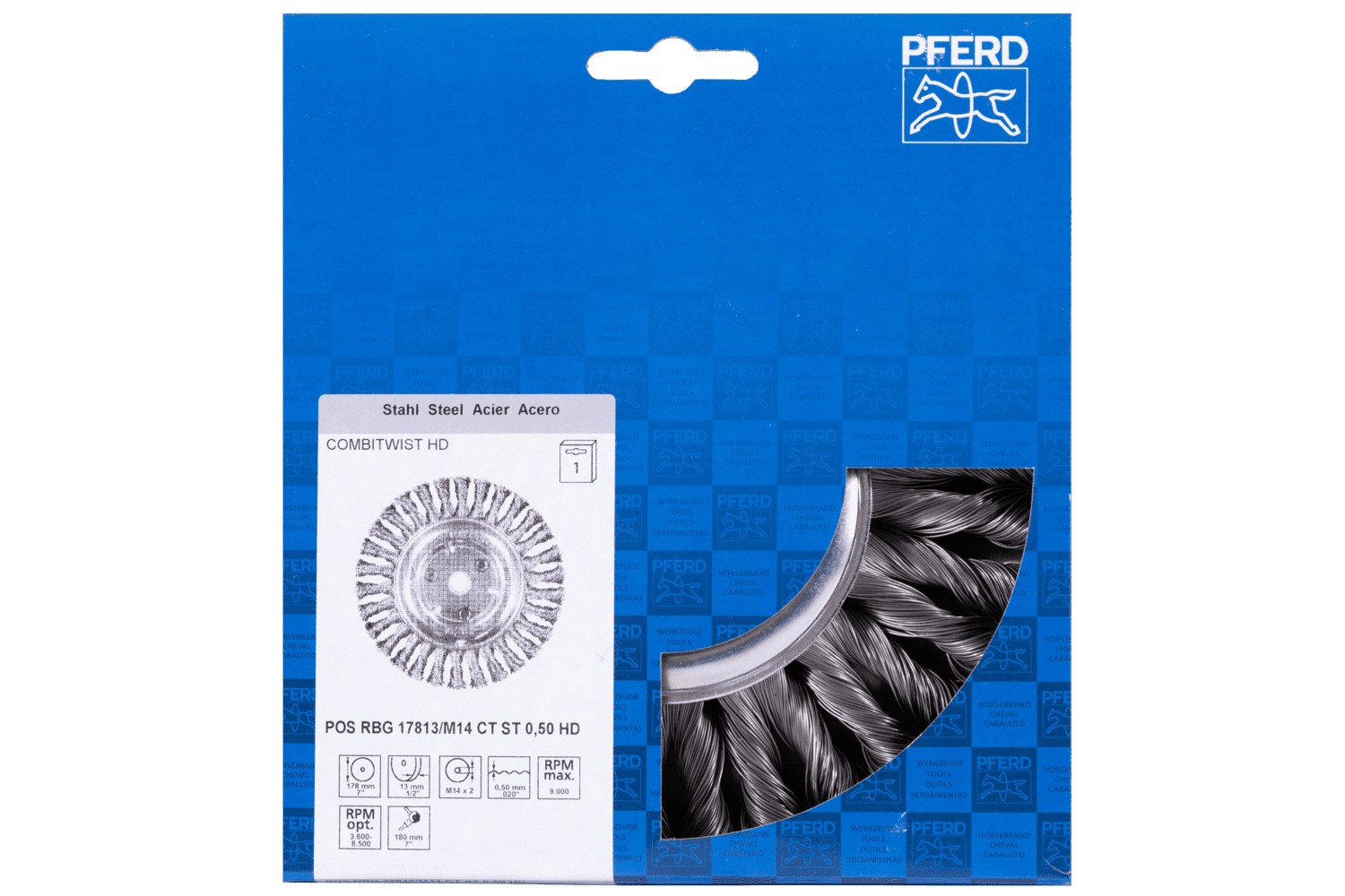 Carda redonda COMBITWIST POS trenzada RBG HD Ø 178x13 mm, M14, alambre de acero Ø 0,50 mm, amoladora angular