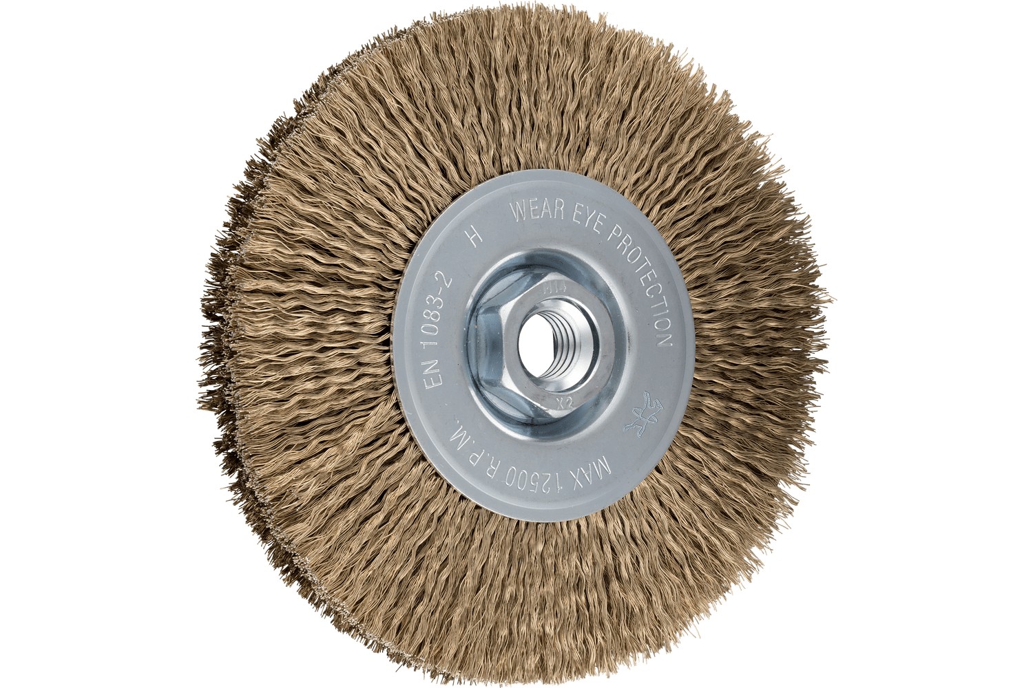 Carda redonda sin trenzar RBU Ø 125x15 mm M14, Ø 0,20 mm alambre trenzado de acero latonado, amoladora angular