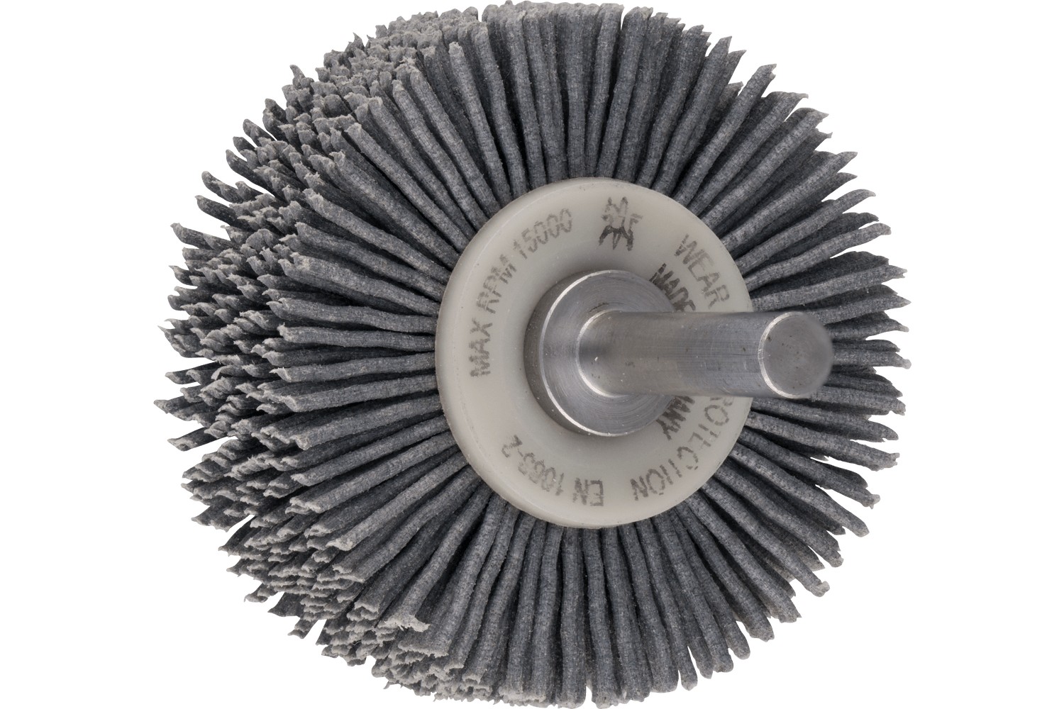 Carda redonda INOX-TOTAL sin trenzar RBUIT Ø 50x15 mm, mango Ø 6 mm, Ø 0,90 mm filamento SiC, grano 180, discos laterales de plástico