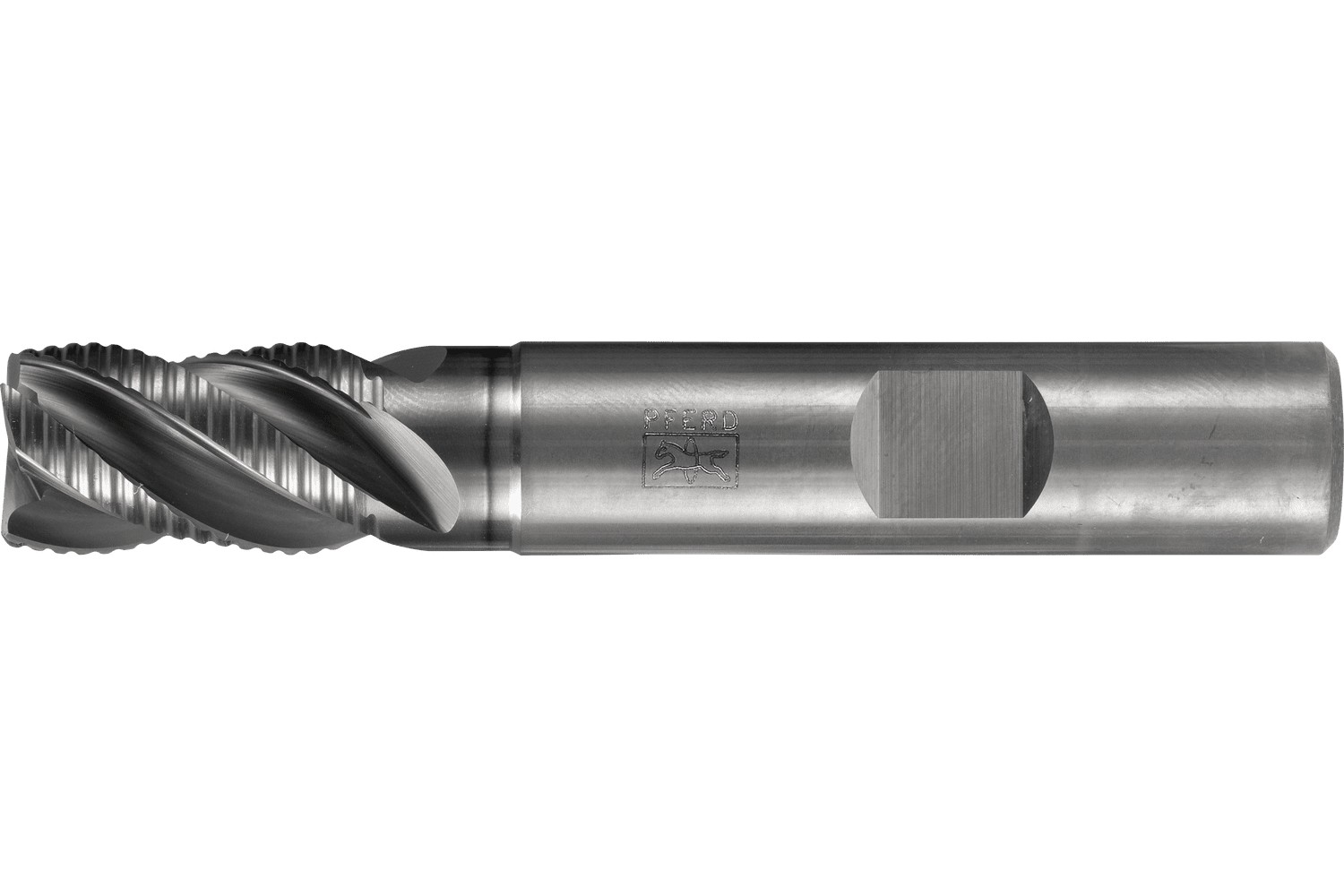 Fresa VHM Ø6 mm, 4 filos, con dentado para desbastar, 1,5xDC, chaflán 0,15 mm, recubrimiento AlCrN, mango HB, Universal