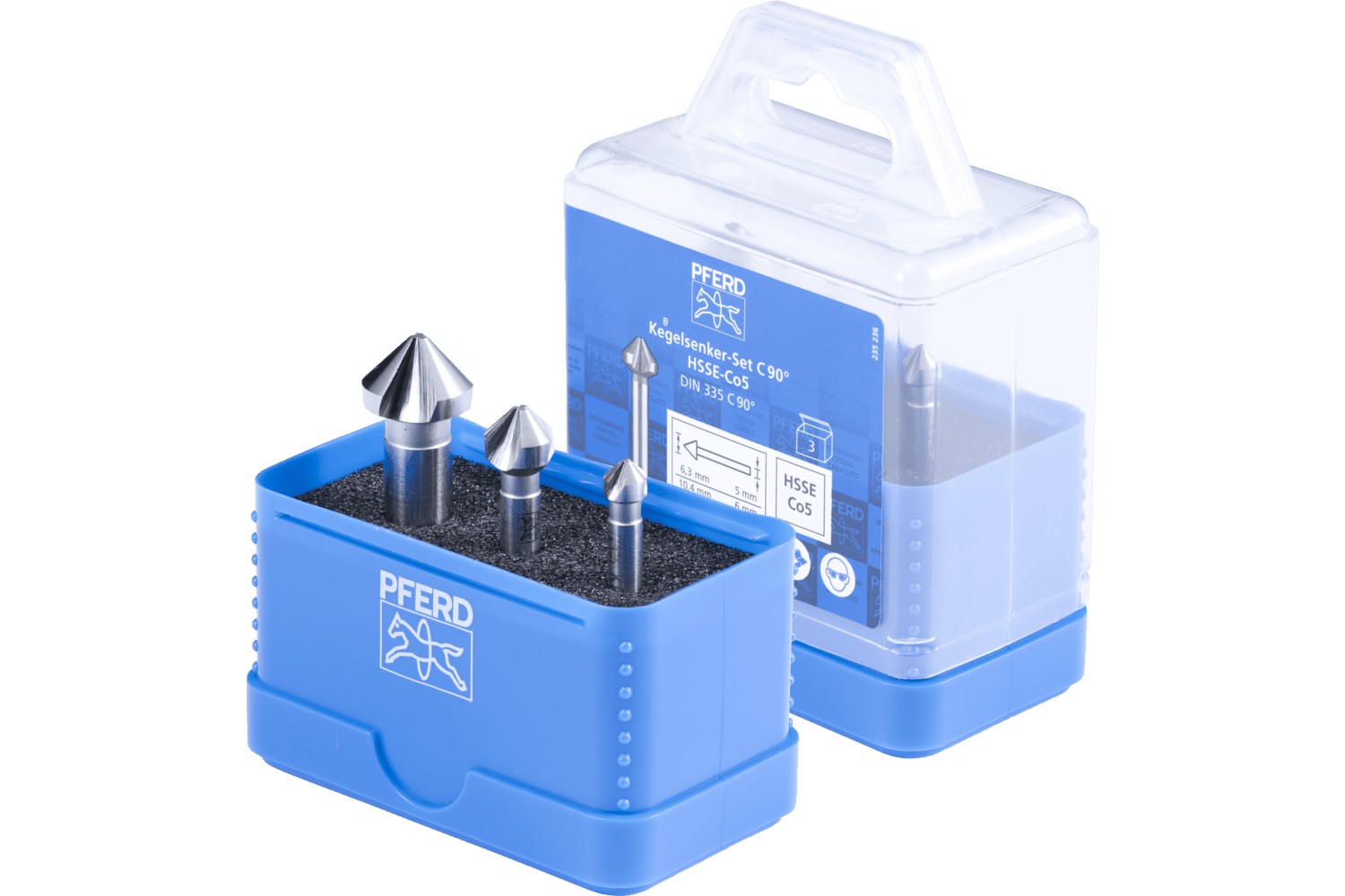 Juego de avellanadores cónicos HSSE de 3 piezas, DIN 335 C 90°, ejecución Co5