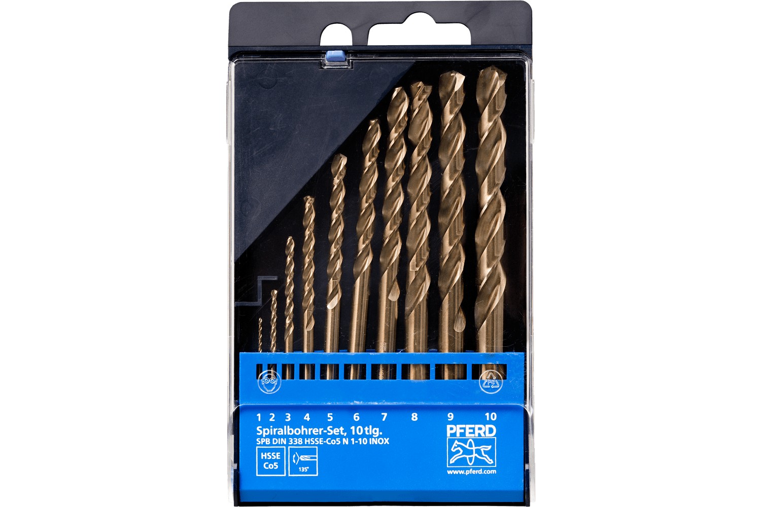 Juego de brocas espirales de 10 piezas INOX HSSE N DIN 338 para materiales duros y resistentes