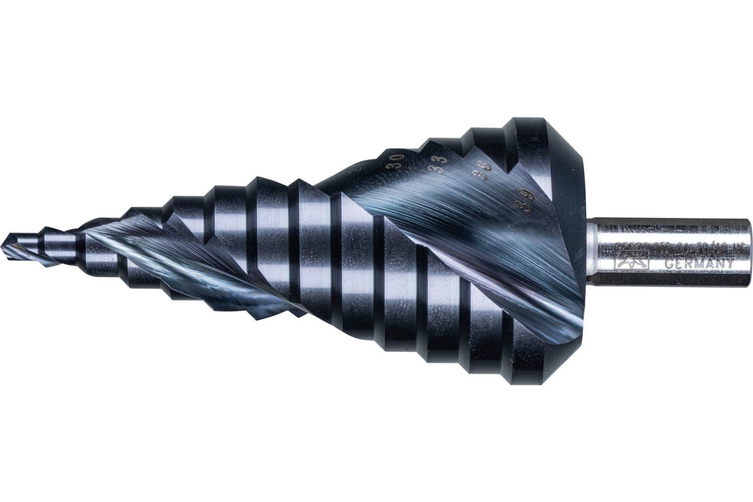 Broca escalonada HSS 13 etapas de perforación Ø 4-39 mm vástago triangular Ø 10 mm revestimiento HICOAT