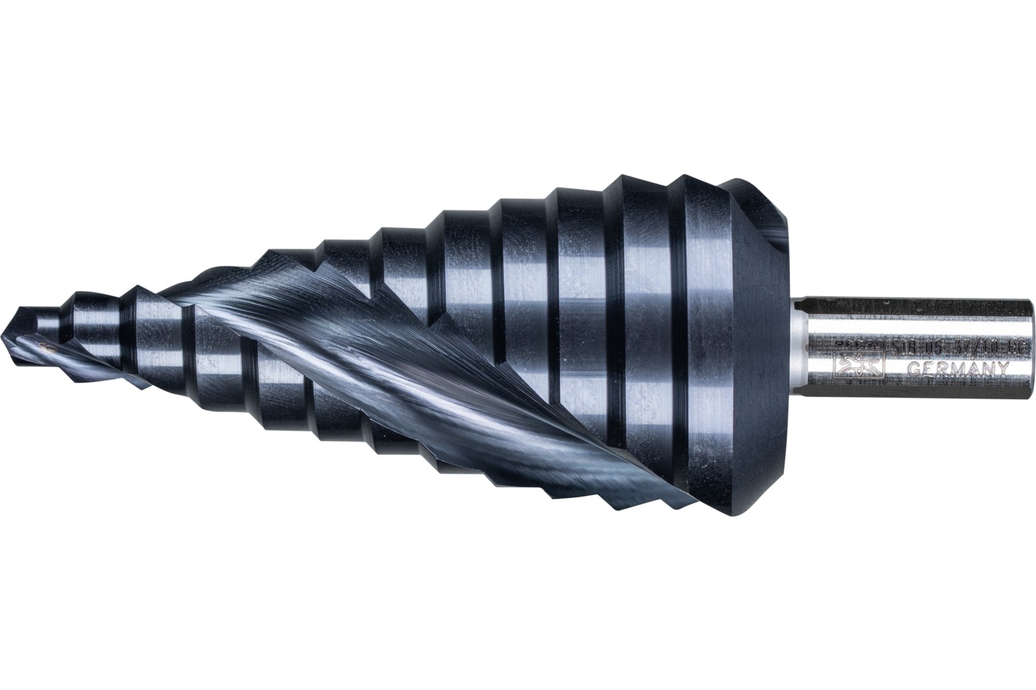 Broca escalonada HSS 12 etapas de perforación Ø 6-37 mm vástago triangular Ø 10 mm revestimiento HICOAT