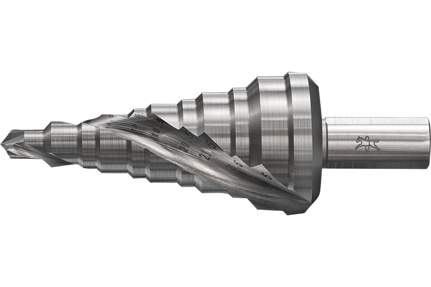 Broca escalonada HSS 11, Ø 7-32,5 mm, vástago triang. Ø 12 mm, adaptada a diámetros convencionales de racores roscados para cables