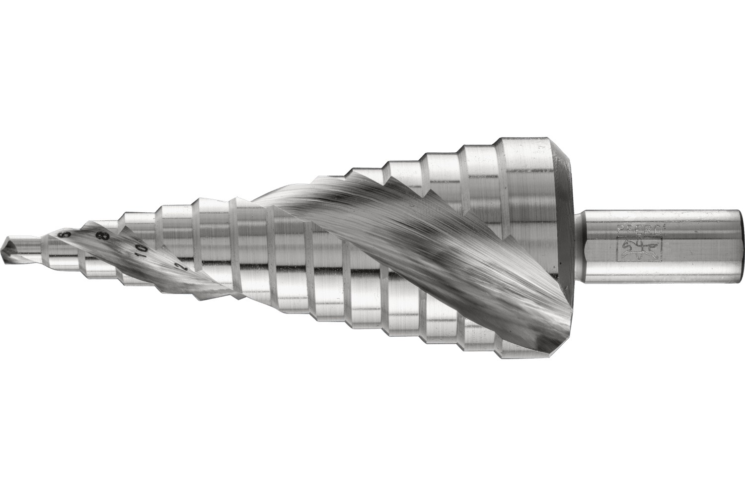 Broca escalonada HSSE Co5, 14 etapas de perforación Ø 4-30 mm, vástago triangular Ø 10 mm