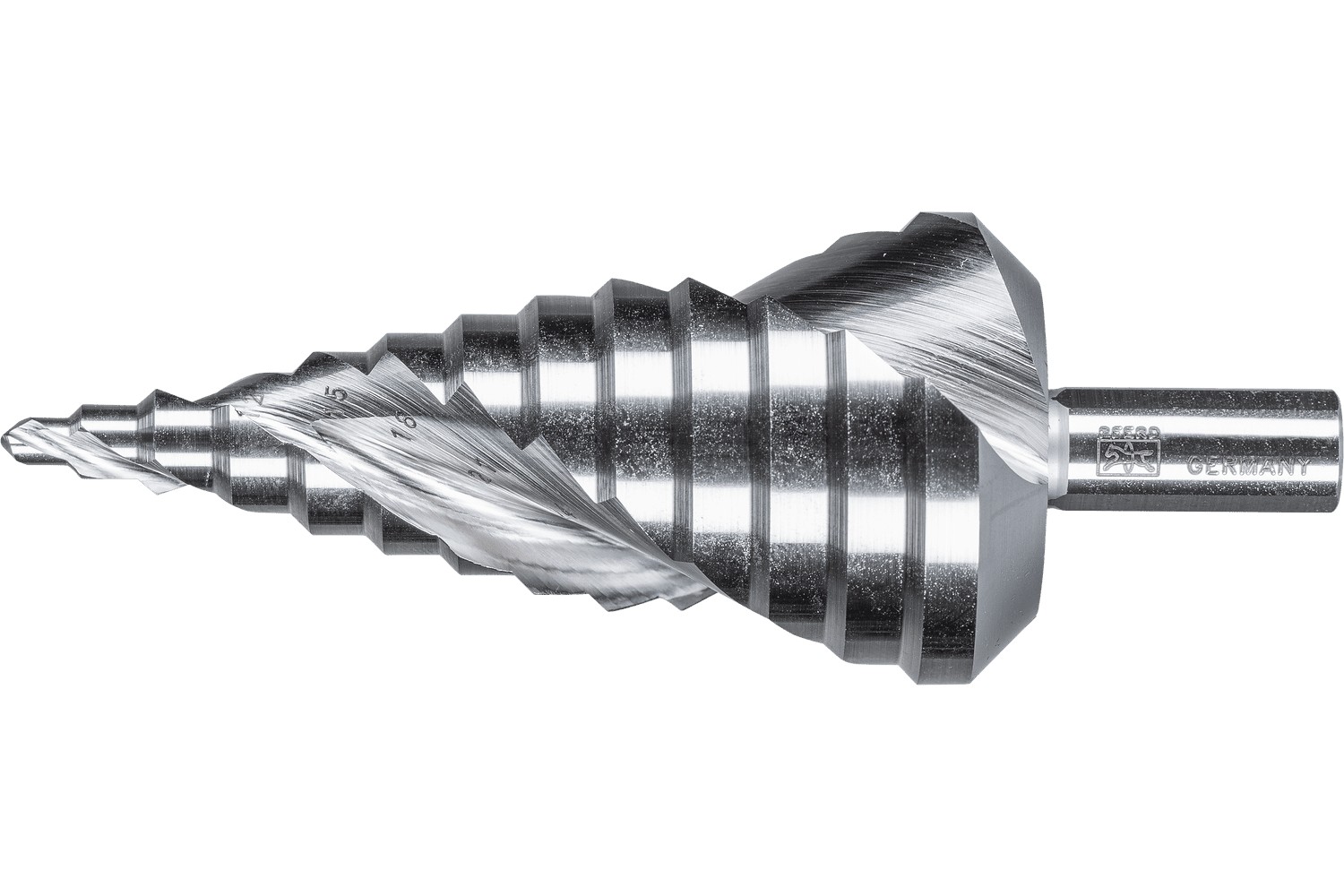 Broca escalonada HSSE Co5, 13 etapas de perforación Ø 4-39 mm, vástago triangular Ø 10 mm