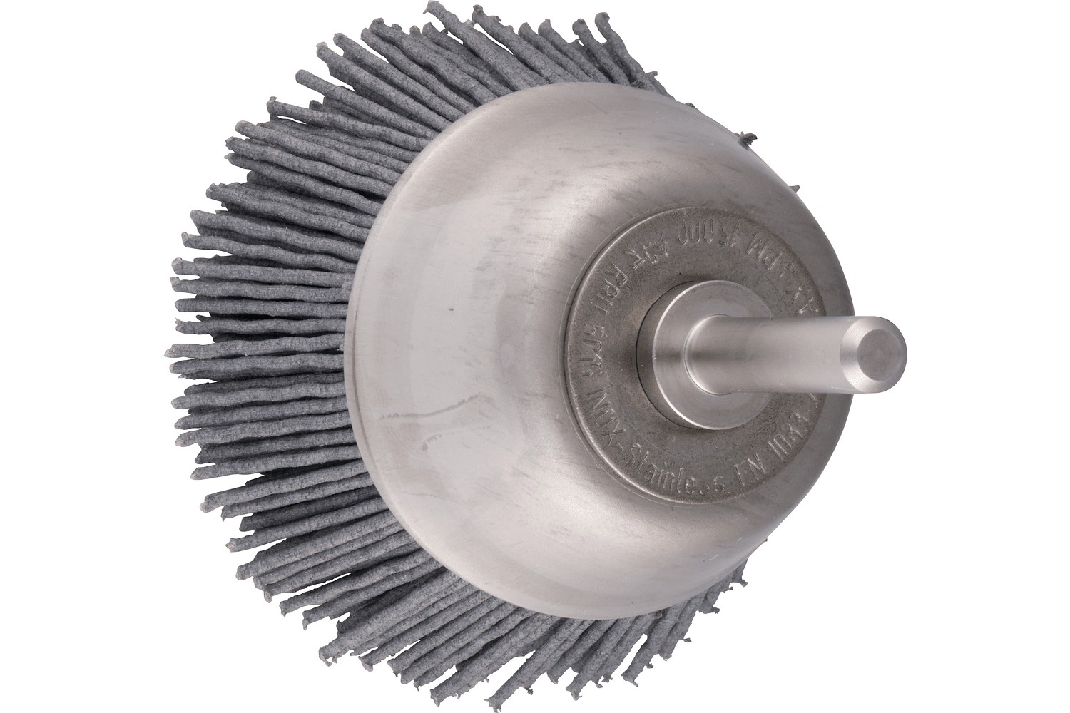 Carda vaso INOX-TOTAL sin trenzar RBUIT Ø 50 mm, mango Ø 6 mm, Ø 0,90 mm filamento SiC, grano 180