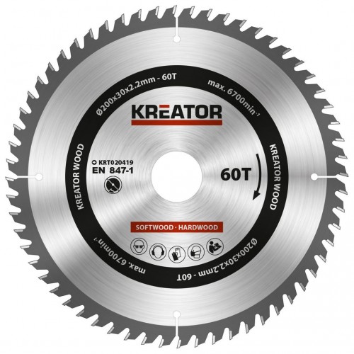 KRT020419 Hoja de sierra circular Ø 200x30x2,2mm 60T