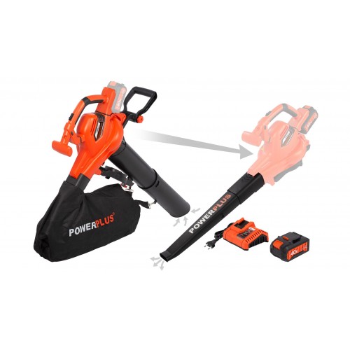 POWDPGSET35 Aspirador/soplador de hojas sin cepillos 40V - incl. batería 2x20V 2.5Ah y cargador - guantes