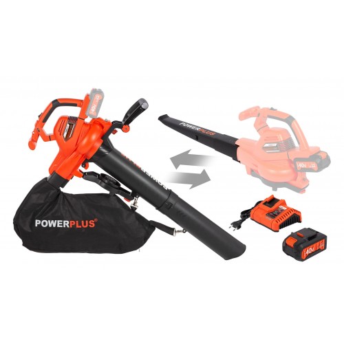 POWDPGSET35 Aspirador/soplador de hojas sin cepillos 40V - incl. batería 2x20V 2.5Ah y cargador - guantes