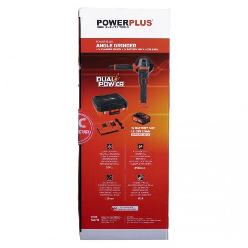 POWDPSET30 Amoladora angular 20V Ø 115mm - incl. batería 2x20V 5.0/2.5Ah y cargador - 2 acc.