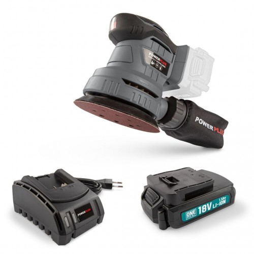 POWEBESS1 Lijadora excéntrica 18V Ø 125mm - incl. batería 18V 1.5Ah y cargador - 1 acc.