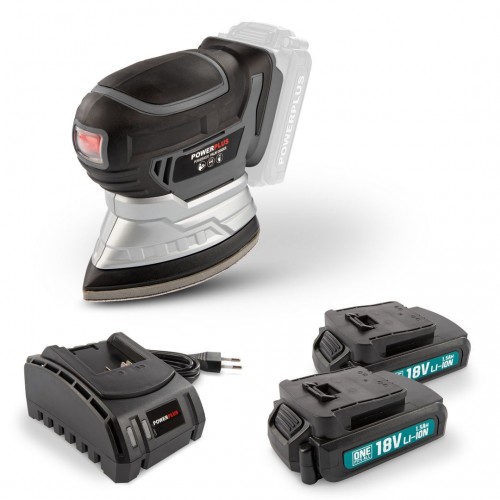 POWEBMSS2 Lijadora de mano 18V - incl. 2 baterías 18V 1.5Ah y cargador - 6 acc.