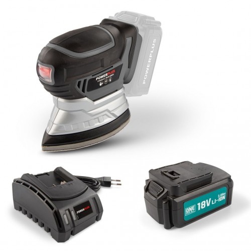 POWEBMSS3 Lijadora de mano 18V - incl. batería 18V 3.0Ah y cargador - 6 acc.