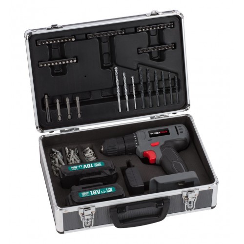 POWESET1 Set taladro/atornillador 18v li-ion 2batt + 153 ac