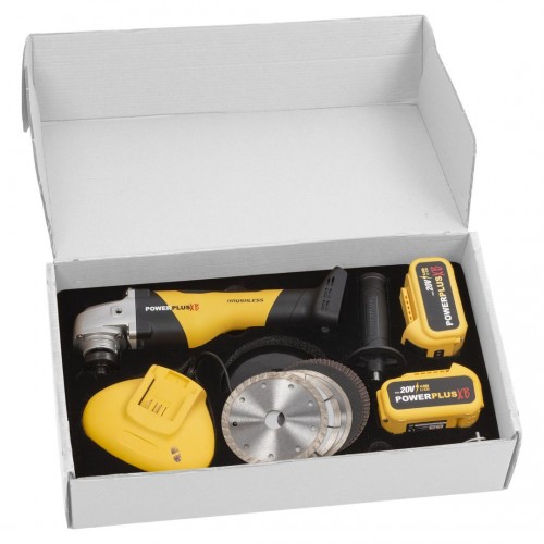 POWXB20030 Amoladora angular sin cepillos 20V Ø 115mm - incl. 2 baterías 20V 4.0Ah y cargador - 5 acc.