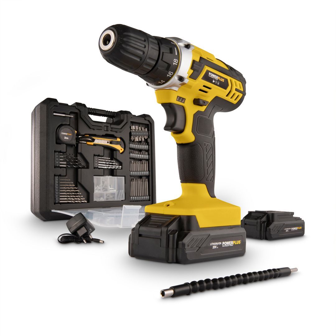 POWX00830 Taladro atornillador 20V - incl. 2 baterías 20V 1,3Ah y cargador - 134 acc.