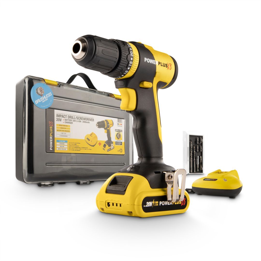 POWXB10060 Destornillador - taladradora de impacto sin cepillos 20V 30Nm - incl. batería 20V 2.0Ah y cargador - 9 acc.