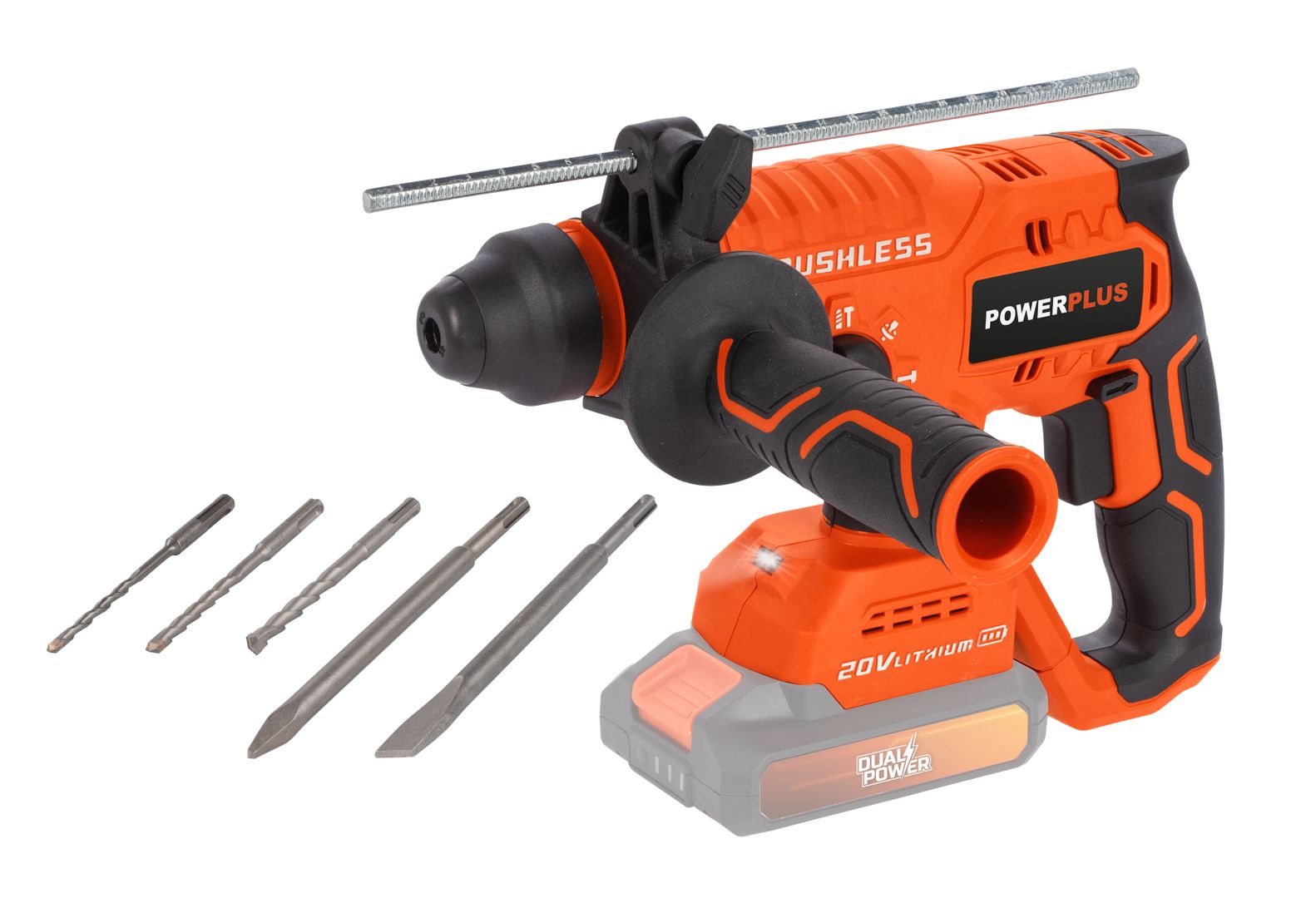 POWDP15630 Martillo percutor sin cepillos 20V - excl. batería y cargador - 5 acc.