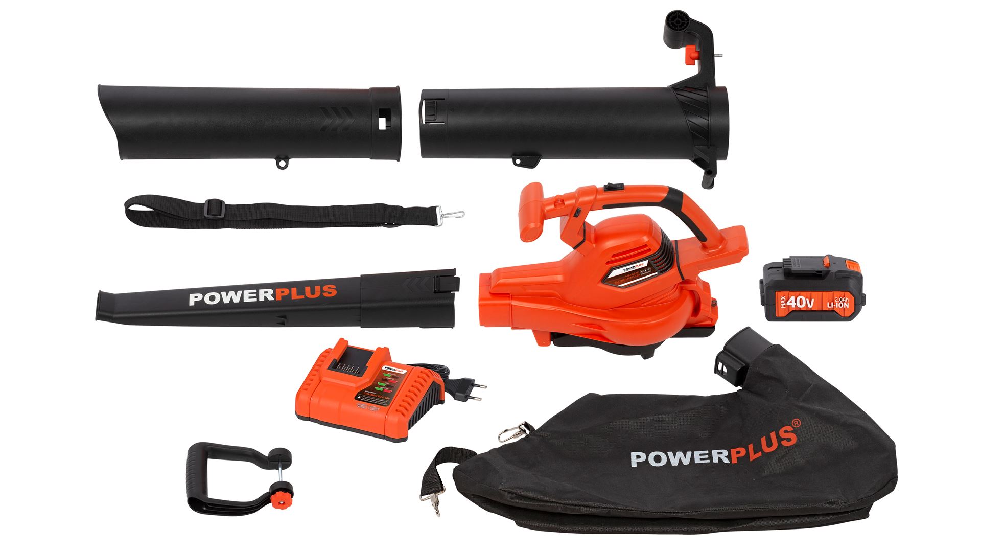 POWDPGSET35 Aspirador/soplador de hojas sin cepillos 40V - incl. batería 2x20V 2.5Ah y cargador - guantes