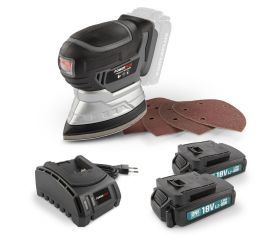 POWEBMSS2 Lijadora de mano 18V - incl. 2 baterías 18V 1.5Ah y cargador - 6 acc.