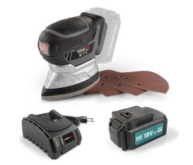 POWEBMSS3 Lijadora de mano 18V - incl. batería 18V 3.0Ah y cargador - 6 acc.