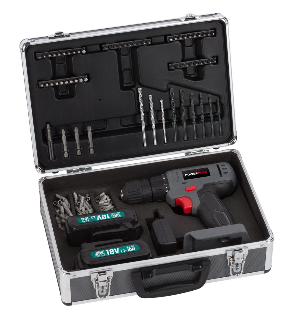 POWESET1 Set taladro/atornillador 18v li-ion 2batt + 153 ac