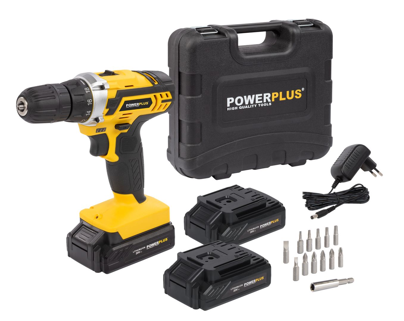 POWX00501 Taladro atornillador 20V - incl. 3 baterías 20V 1.3Ah y cargador - 13 acc.