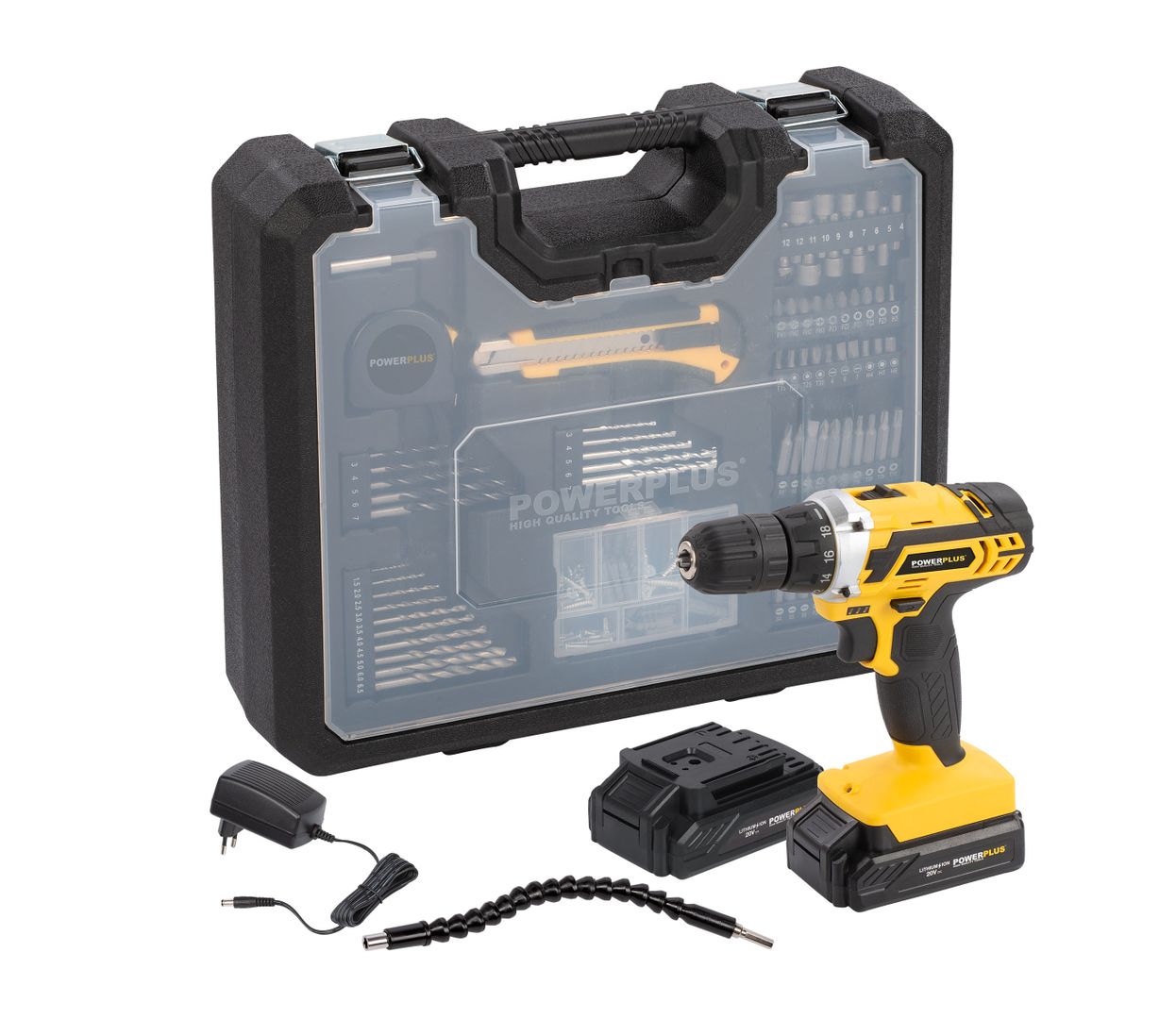 POWX00830 Taladro atornillador 20V - incl. 2 baterías 20V 1,3Ah y cargador - 134 acc.