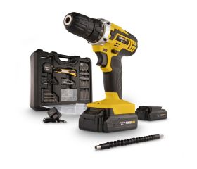 POWX00830 Taladro atornillador 20V - incl. 2 baterías 20V 1,3Ah y cargador - 134 acc.