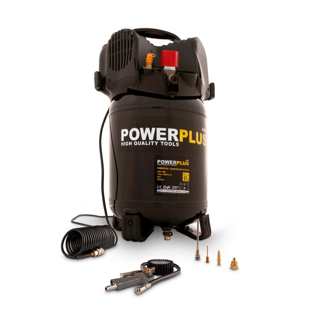 POWX1731 Compresor 1100W 24L +6pcs sin aceite 1,5hp