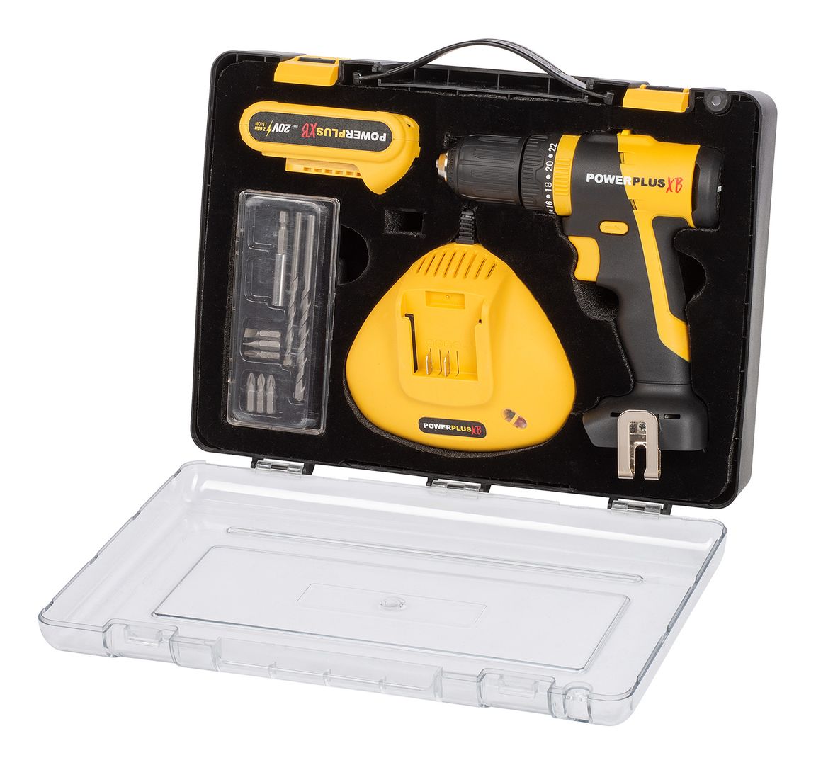 POWXB10060 Destornillador - taladradora de impacto sin cepillos 20V 30Nm - incl. batería 20V 2.0Ah y cargador - 9 acc.