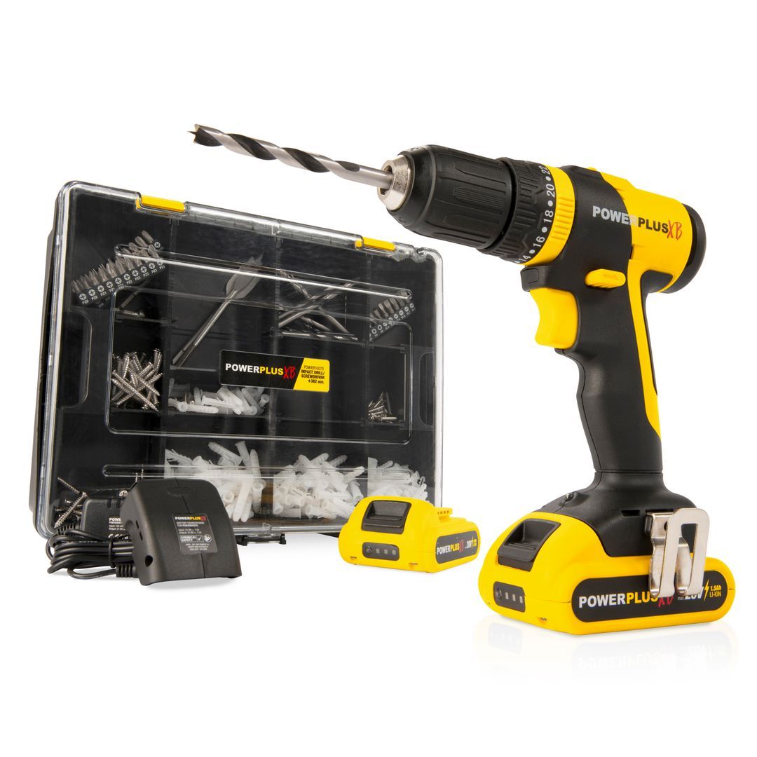 POWXB10070 Destornillador - taladradora de impacto sin cepillos 20V 30Nm - incl. 2 baterías 20V 1.5Ah y cargador- 362 acc.