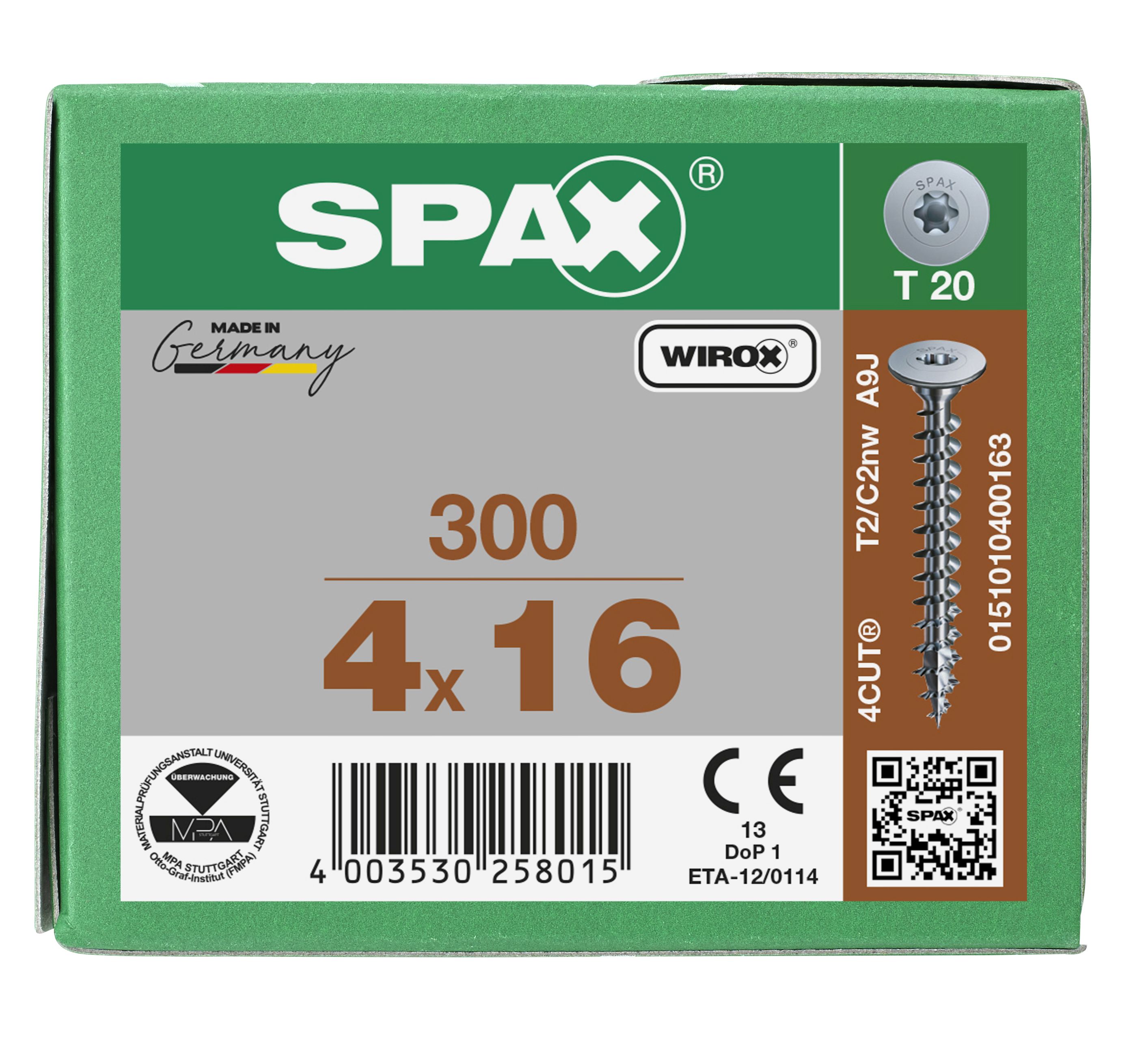 CABEZA DE UNIÓN SPAX SIN AVELLANADO T-STAR PLUS T20 ROSCA COMPLETA WIROX 300 UD.