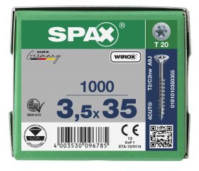 CABEZA MÚLTIPLE PLANA SPAX T-STAR PLUS T20 ROSCA PARCIAL WIROX 1000 UD.