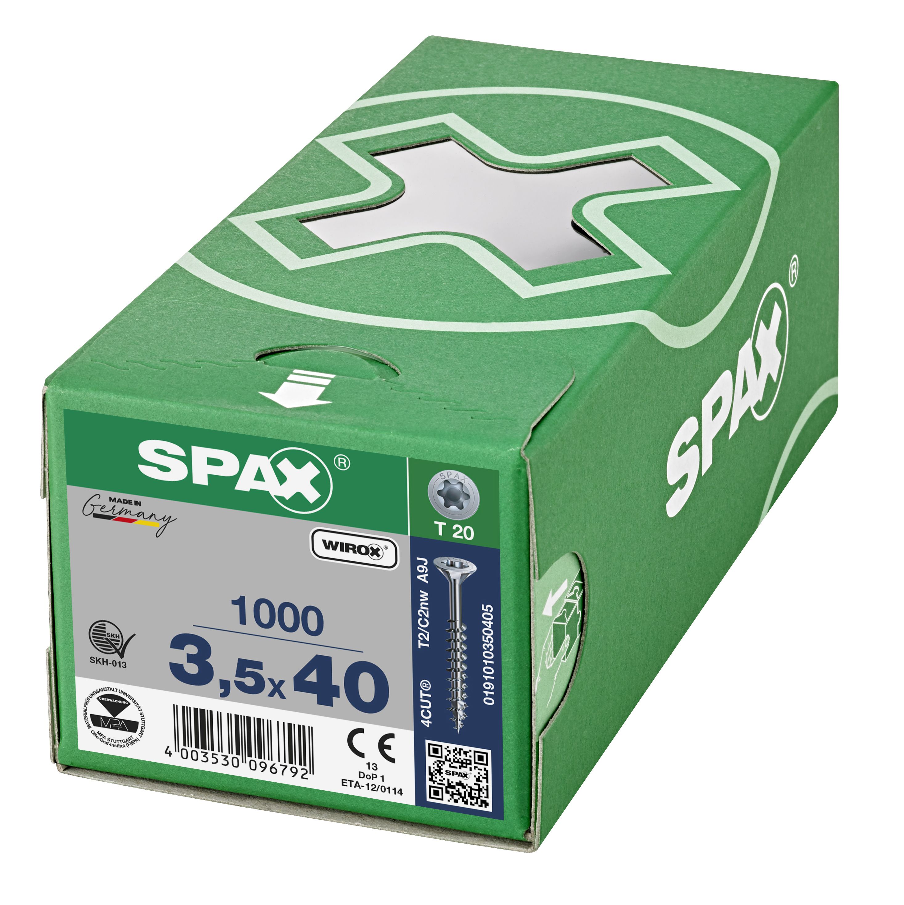 CABEZA MÚLTIPLE PLANA SPAX T-STAR PLUS T20 ROSCA PARCIAL WIROX 1000 UD.