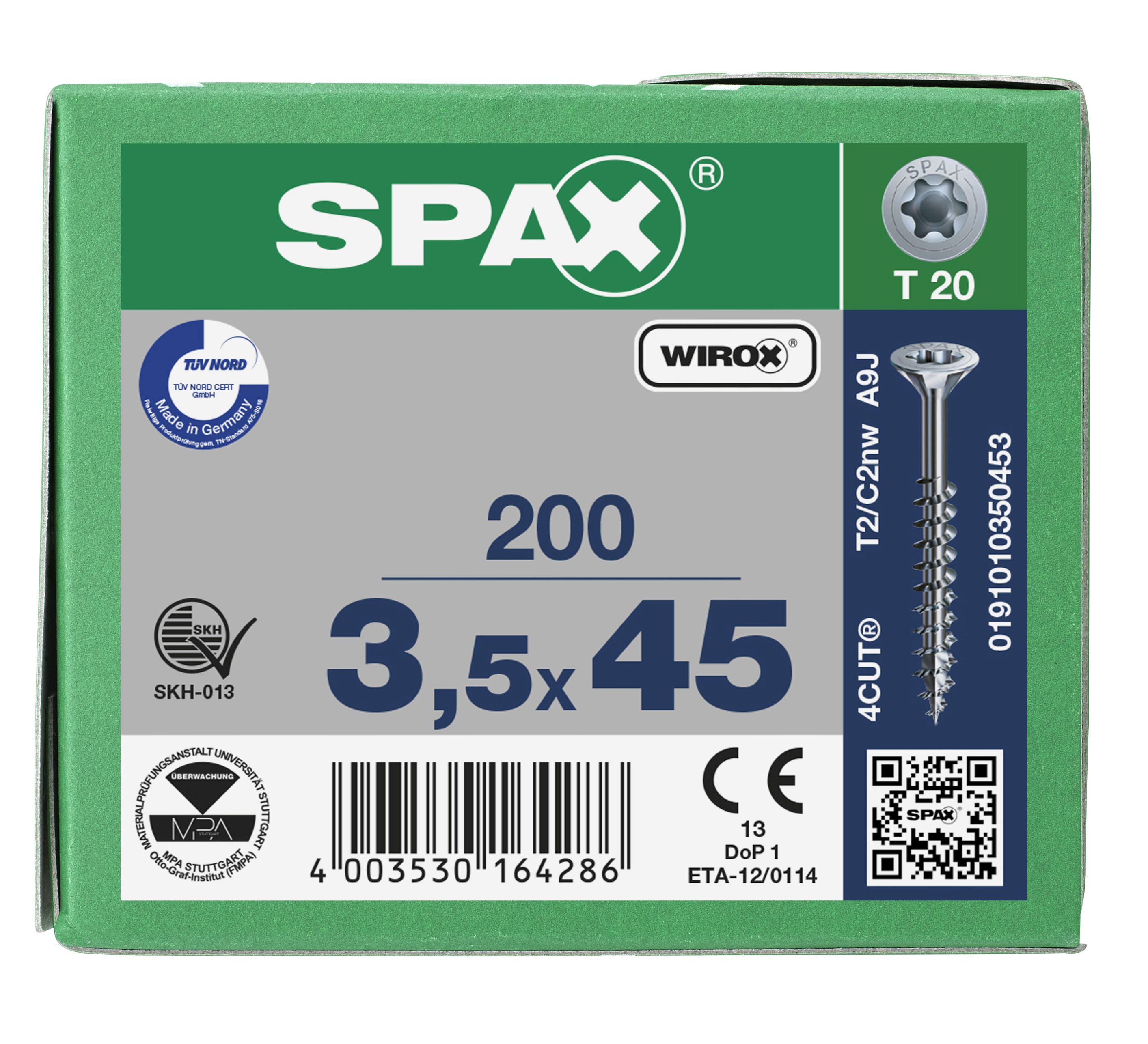 CABEZA MÚLTIPLE PLANA SPAX T-STAR PLUS T20 ROSCA PARCIAL WIROX 200 UD.