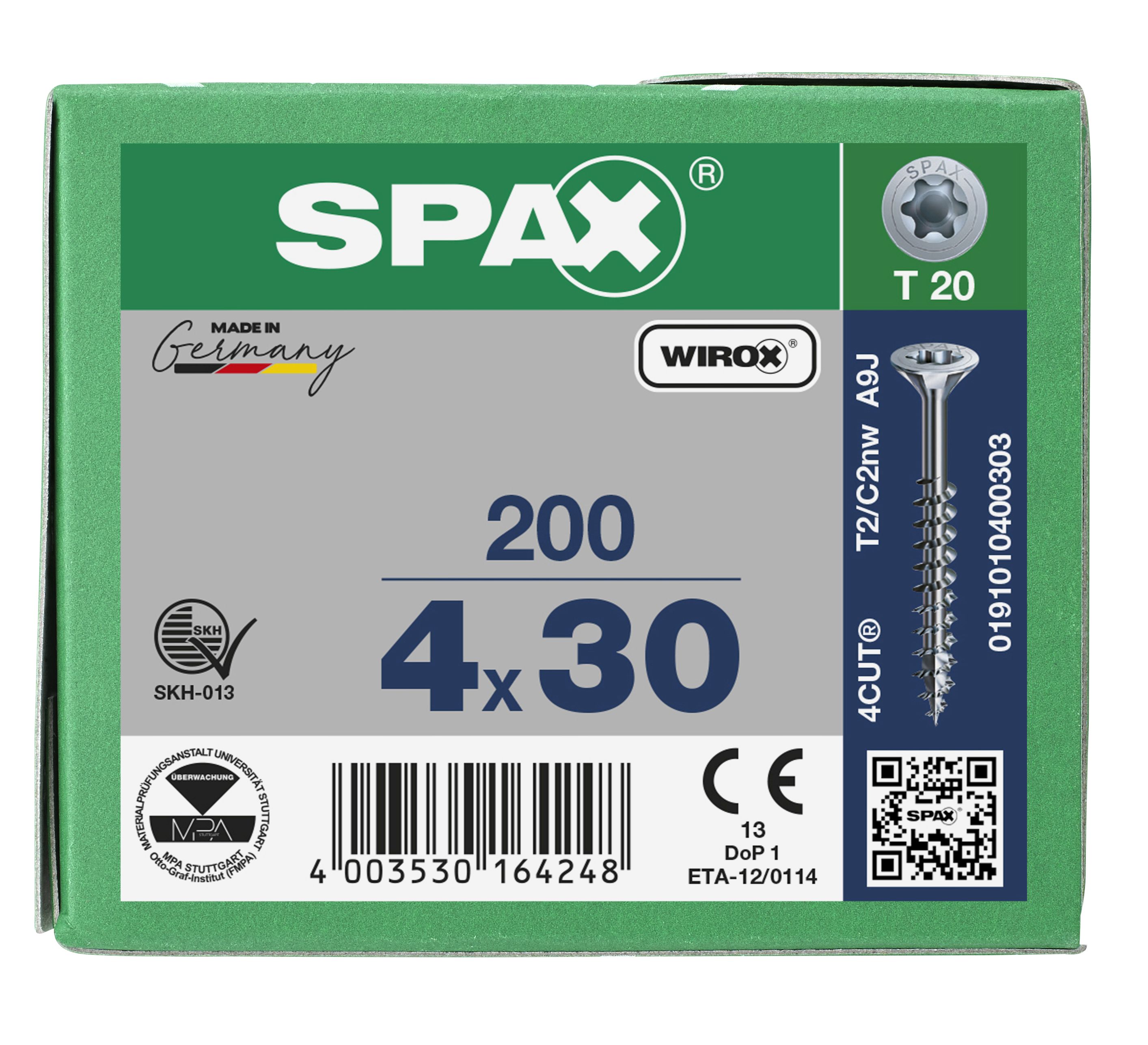 CABEZA MÚLTIPLE PLANA SPAX T-STAR PLUS T20 ROSCA PARCIAL WIROX 200 UD.
