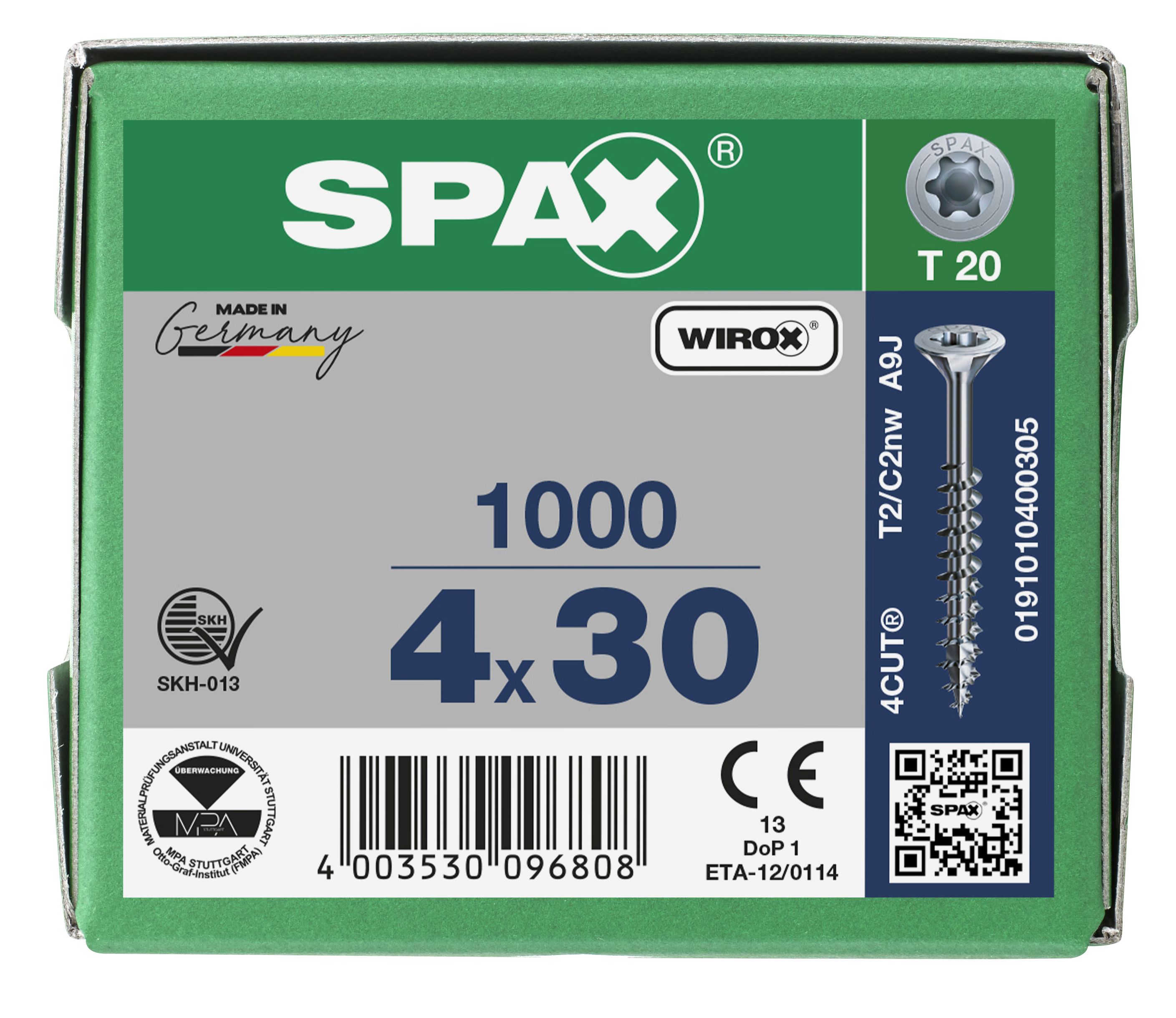 CABEZA MÚLTIPLE PLANA SPAX T-STAR PLUS T20 ROSCA PARCIAL WIROX 1000 UD.
