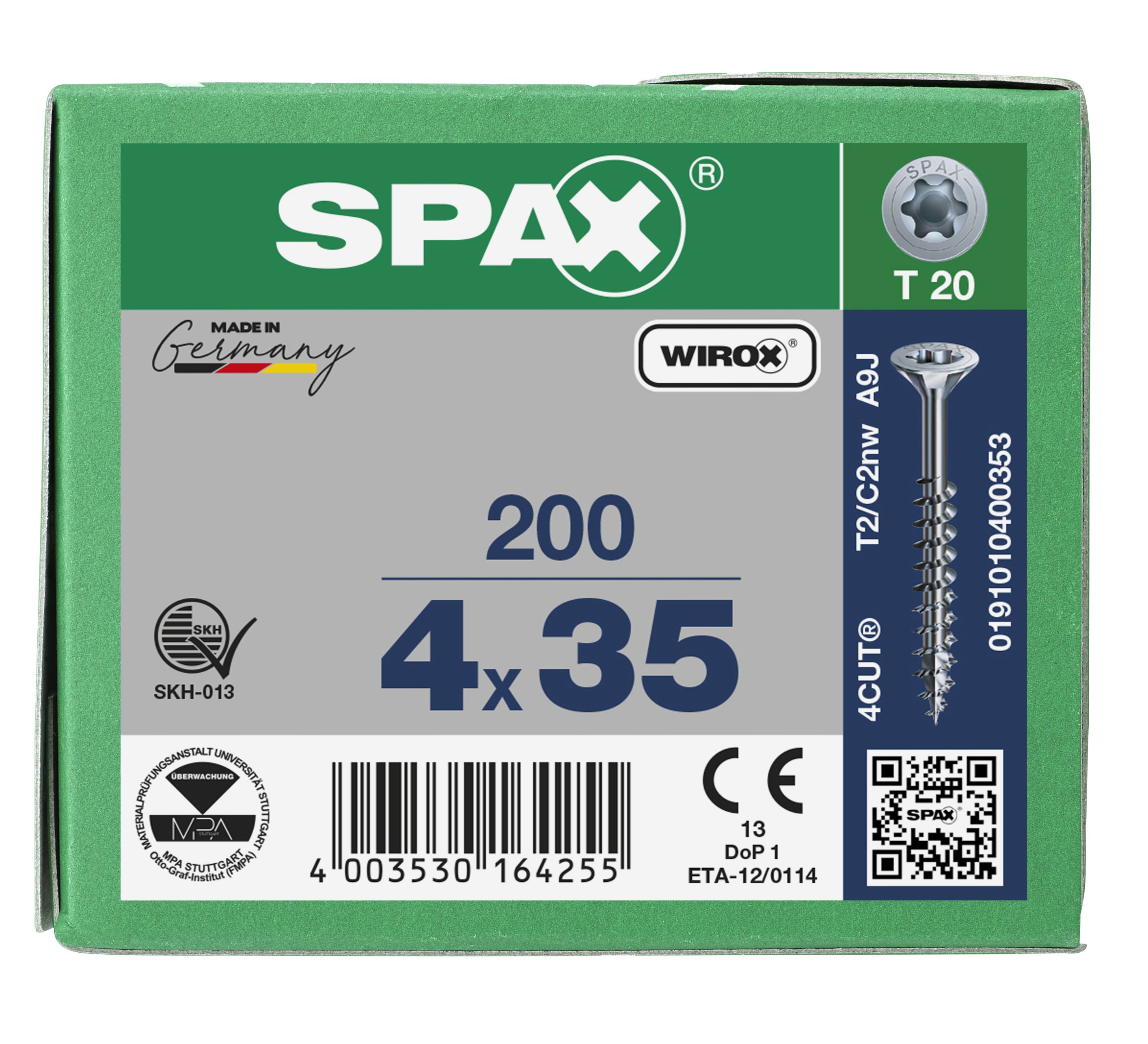 CABEZA MÚLTIPLE PLANA SPAX T-STAR PLUS T20 ROSCA PARCIAL WIROX 200 UD.
