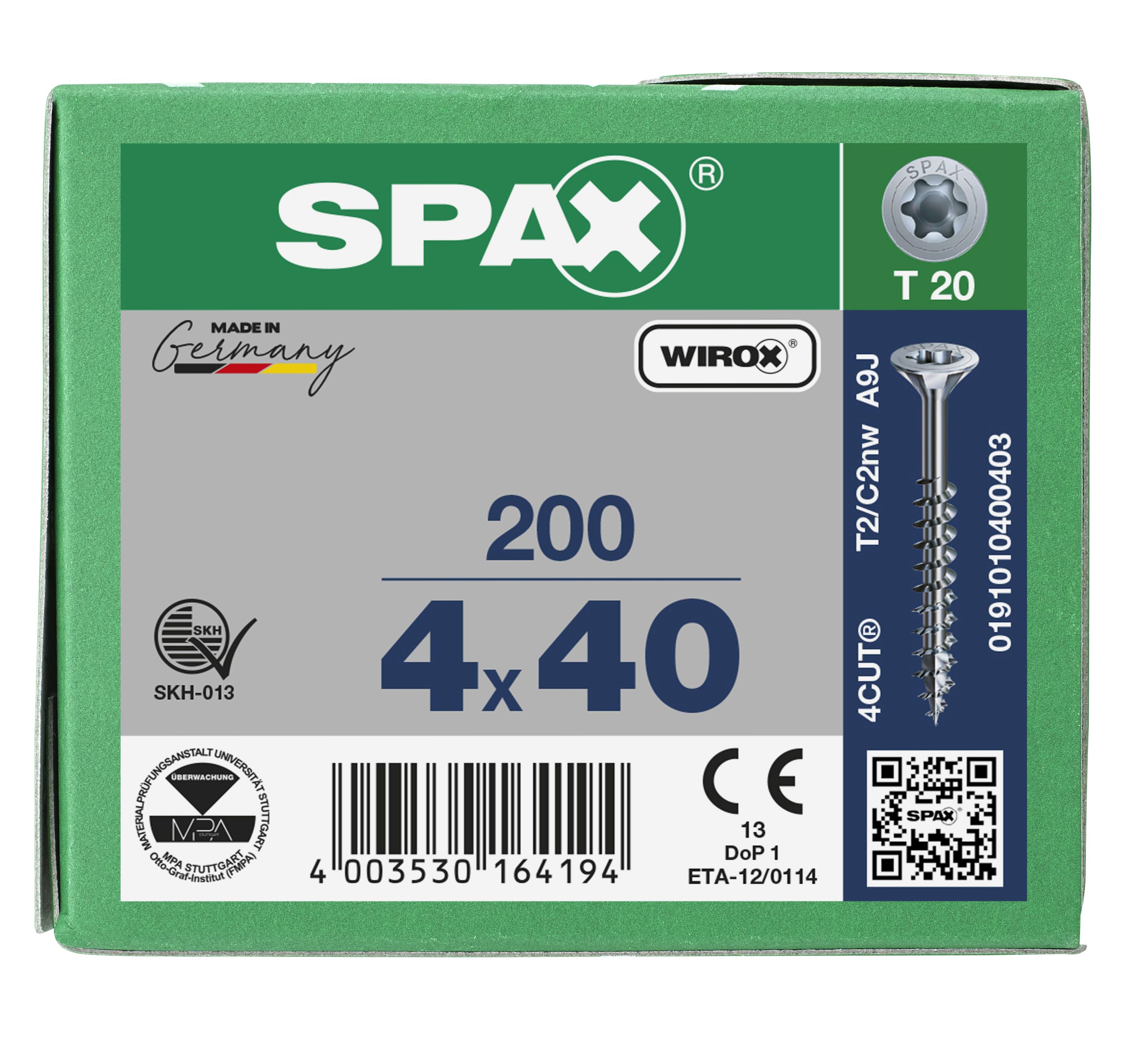 CABEZA MÚLTIPLE PLANA SPAX T-STAR PLUS T20 ROSCA PARCIAL WIROX 200 UD.