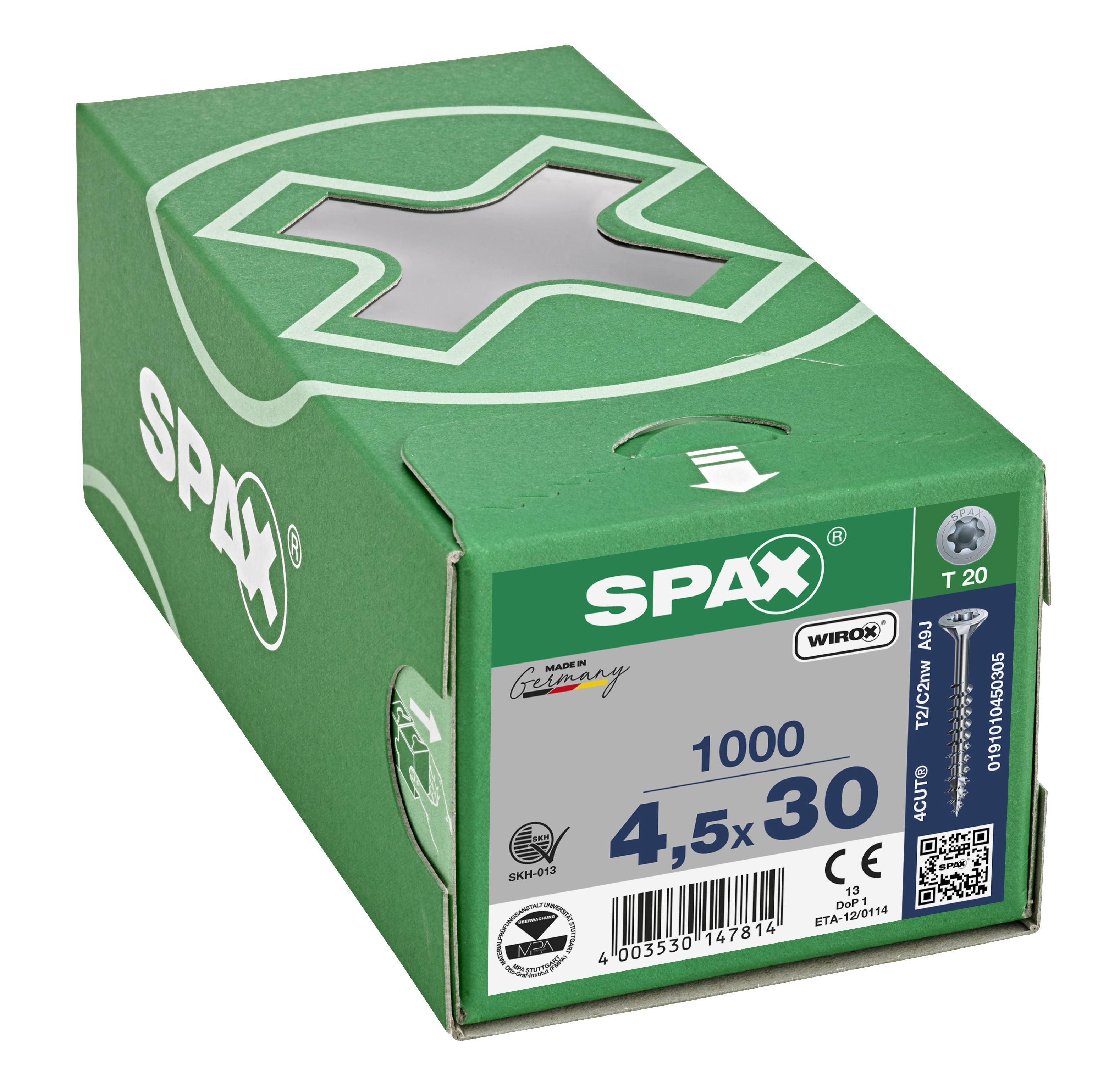 CABEZA MÚLTIPLE PLANA SPAX T-STAR PLUS T20 ROSCA PARCIAL WIROX 1000 UD.
